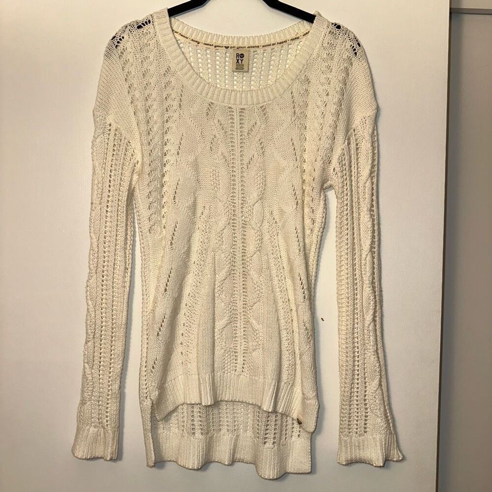 Roxy Women’s Off White Cable Knit Crew Neck Sweater Size Medium